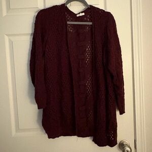 Maurices Deep Burgundy Open-Knit Cardigan